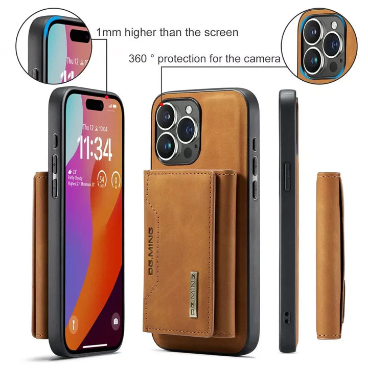 Leather Wallet Case with Magnetic Closure for iPhone 12 to iPhone 16 Pro Max – For All Models