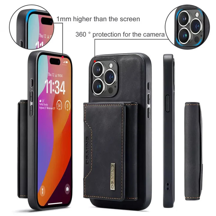 Leather Wallet Case with Magnetic Closure for iPhone 12 to iPhone 16 Pro Max – For All Models