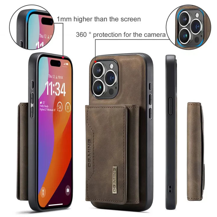 Leather Wallet Case with Magnetic Closure for iPhone 12 to iPhone 16 Pro Max – For All Models